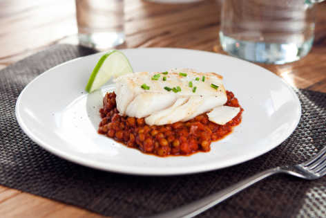 fish with spiced lentils