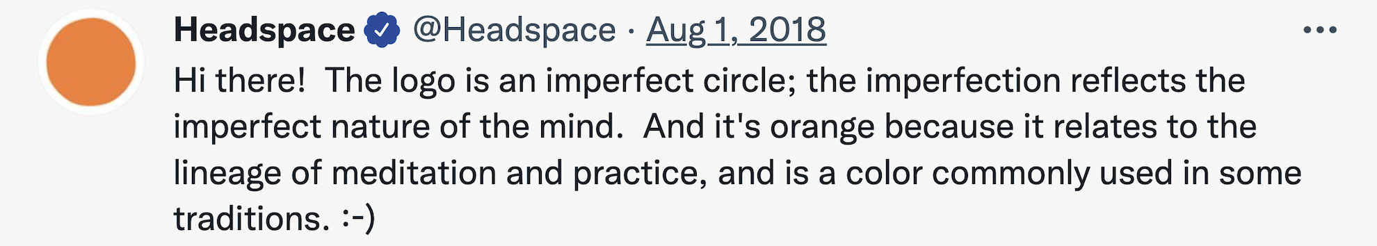 Screenshot of Headspace's tweet on Aug 1, 2018 describing the meaning behind their logo