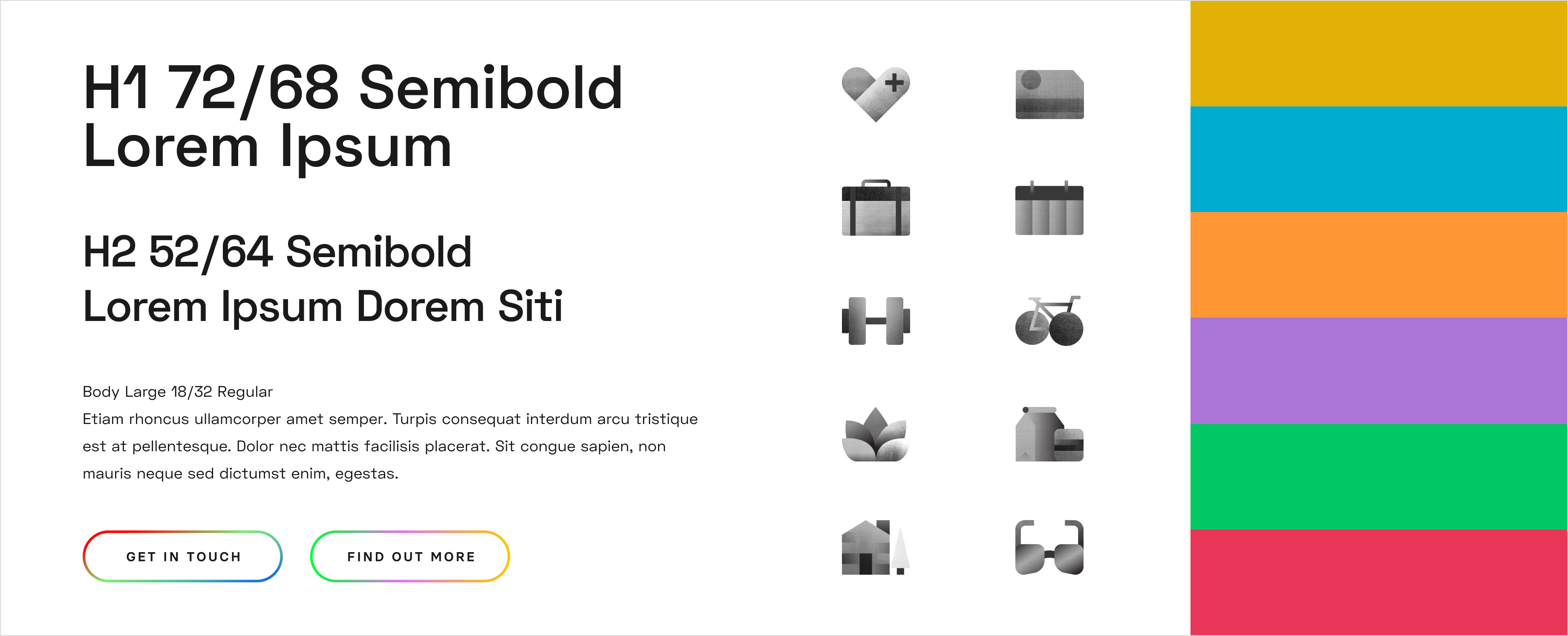 image of design system with typography, icons and color palette
