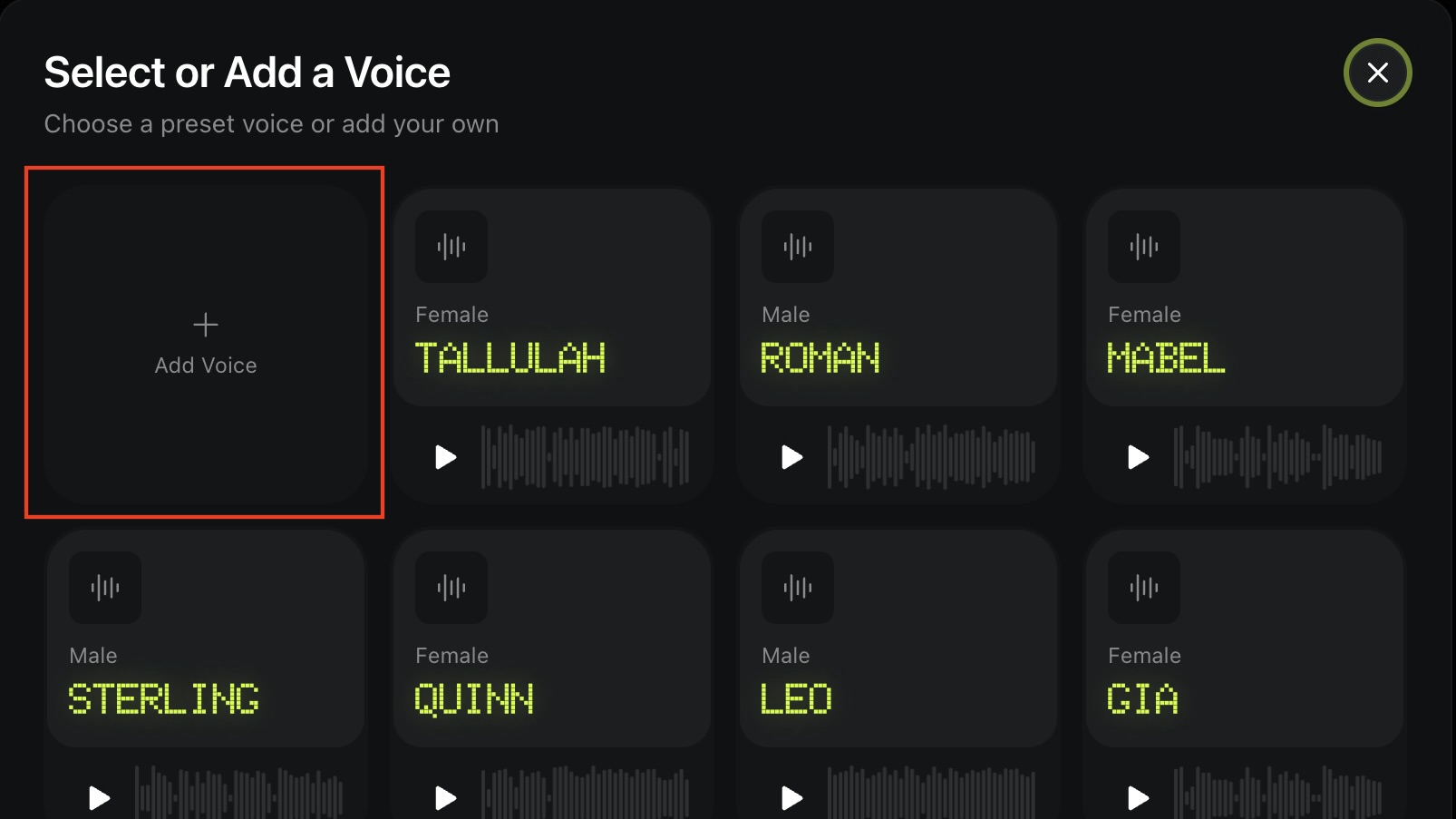 the image shows where a user can add their voice