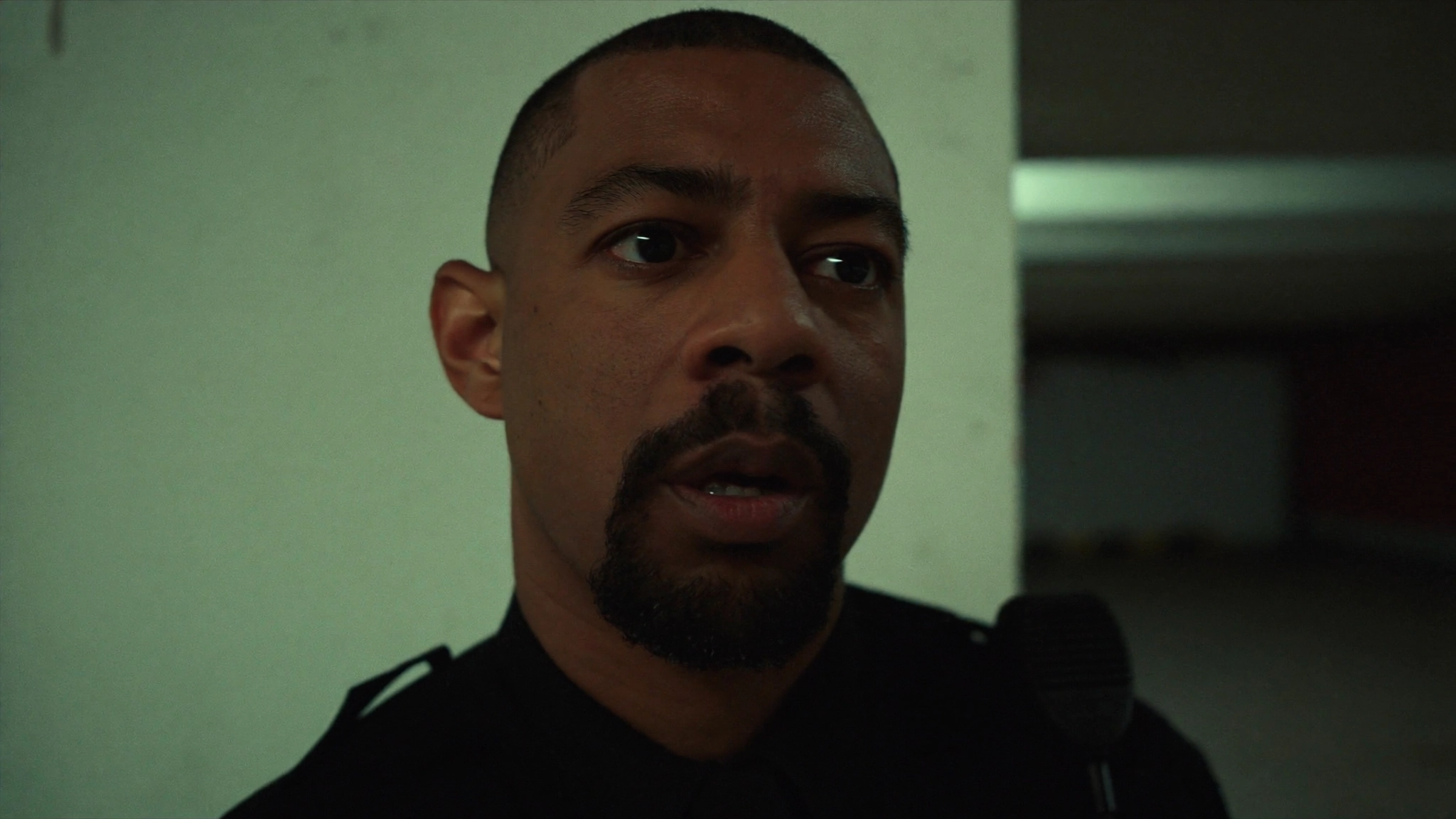 A close up of an American policeman