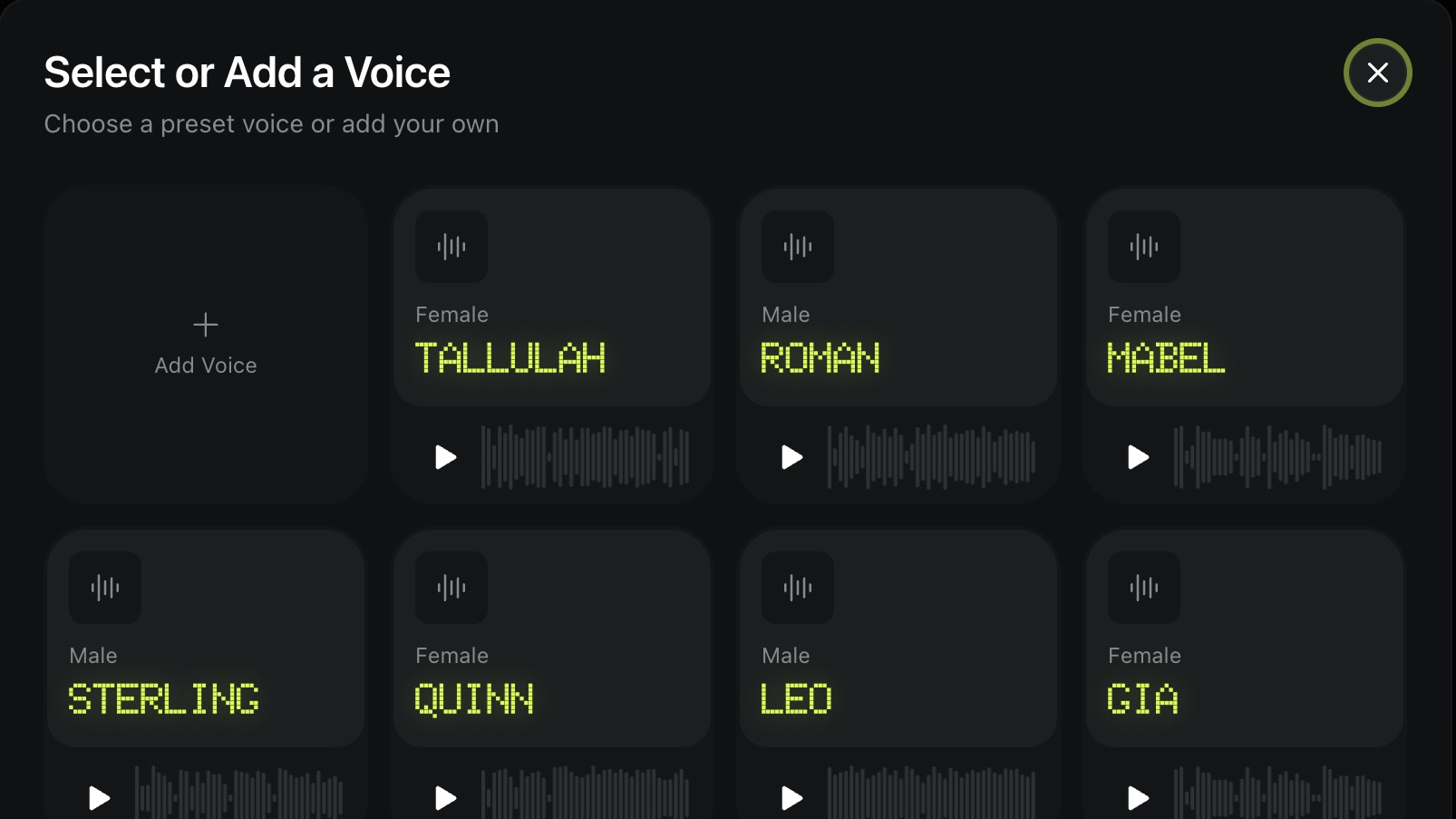 the image shows where a user can find preset voices