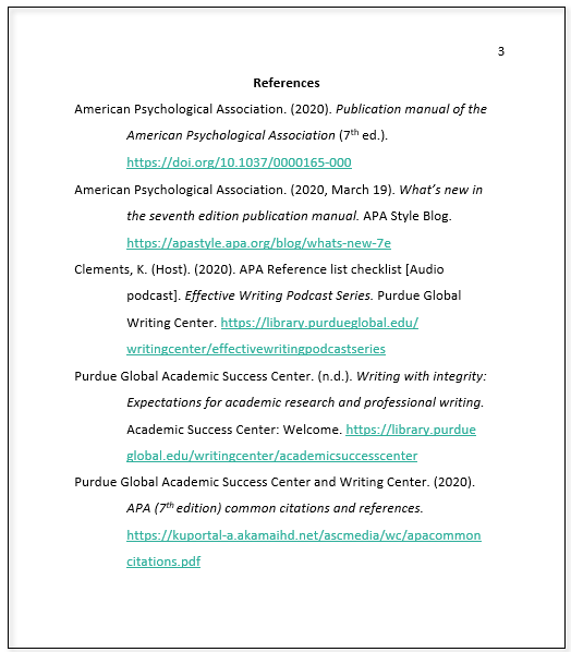 Sample Reference List APA 7th Ed.