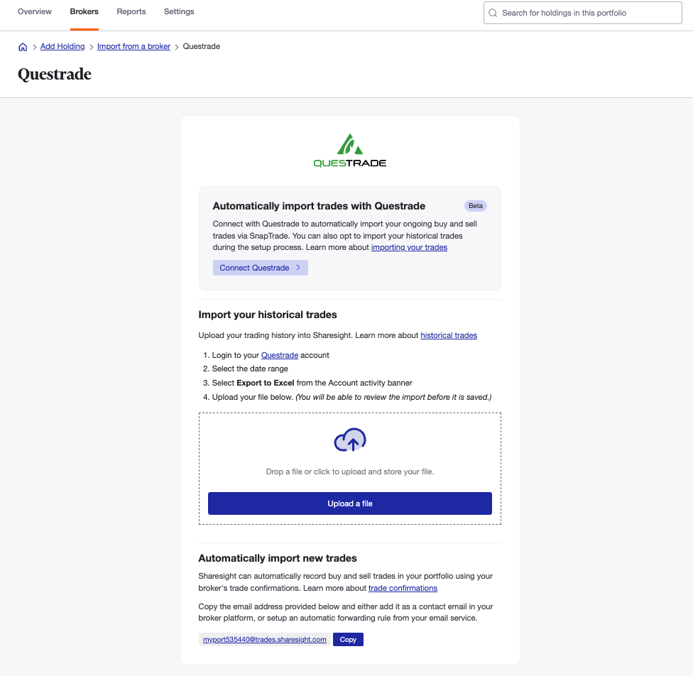 Connect Questrade to Sharesight