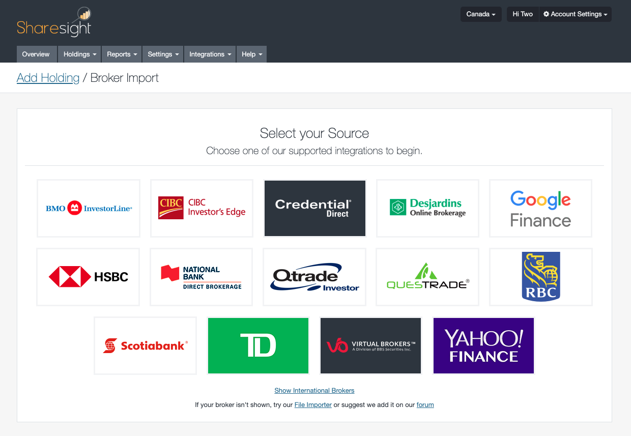 Canadian Brokers Supported Sharesight