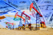 Oil pump on background of US dollar