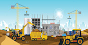 Construction site workers building a city