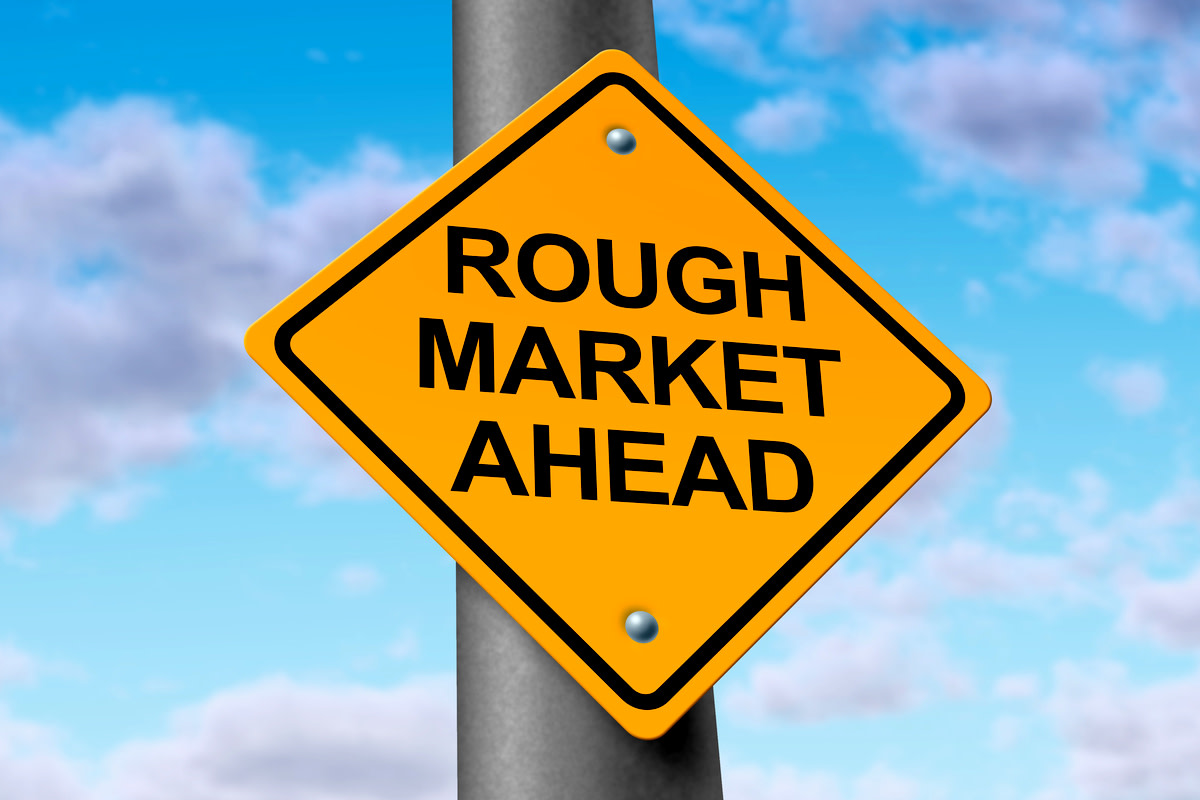 Rough stock market ahead road symbol representing the volatile swings and corrections