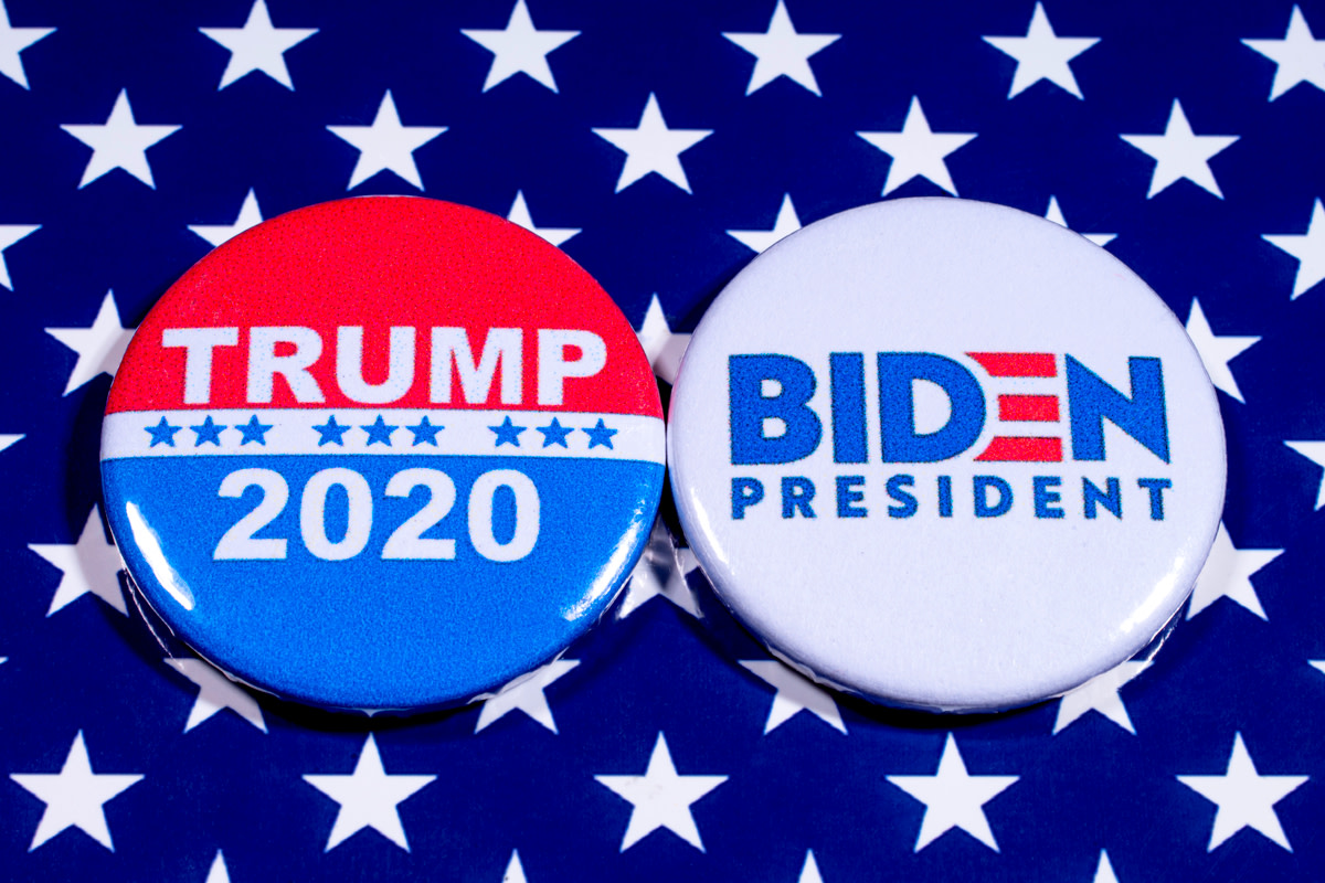 Donald Trump and Joe Biden pin badges