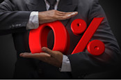 Business man compressing zero letter percent