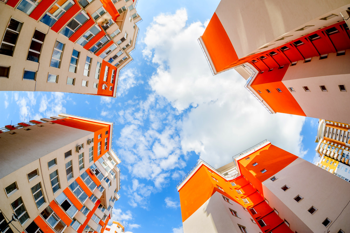 Fisheye shot of new apartments