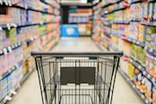 trolley in department store bokeh background