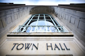 Town hall sign at local government office