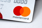 Close up of a mastercard logo on a bank credit card