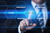 businessman pressing compliance button on virtual screens