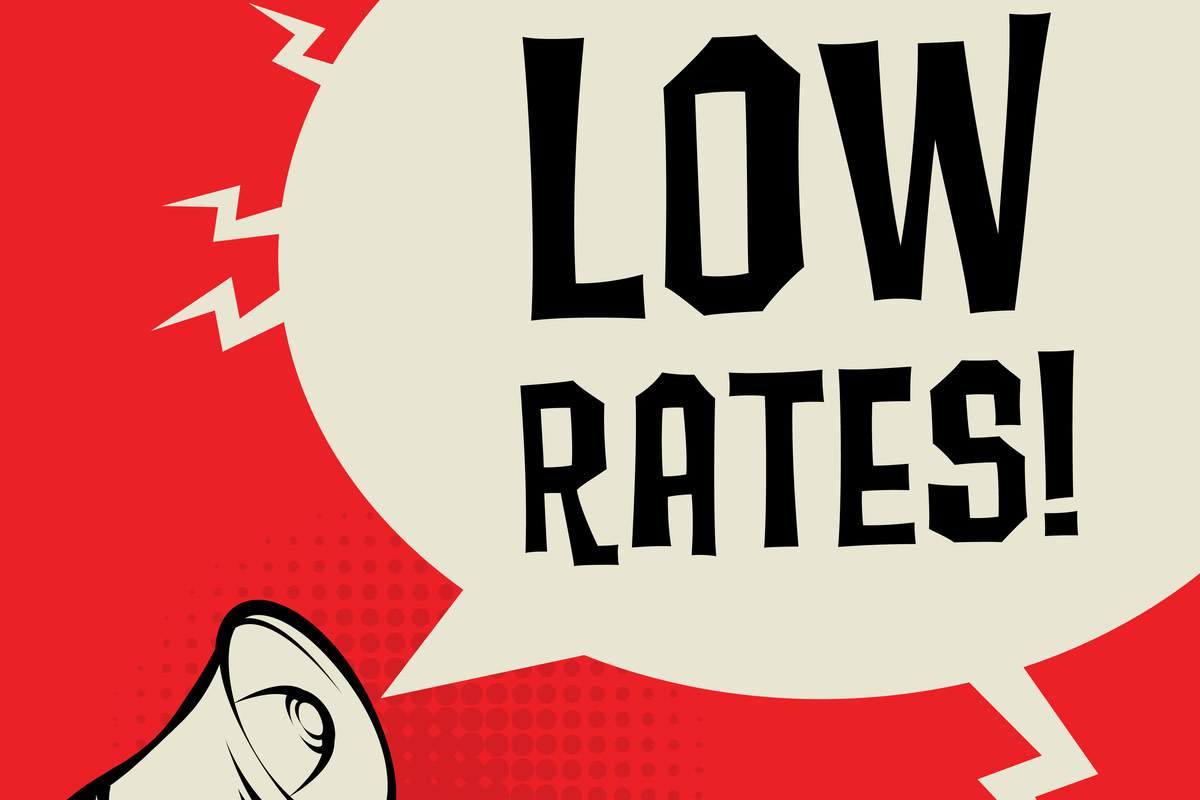 Megaphone Hand, business concept with text Low Rates