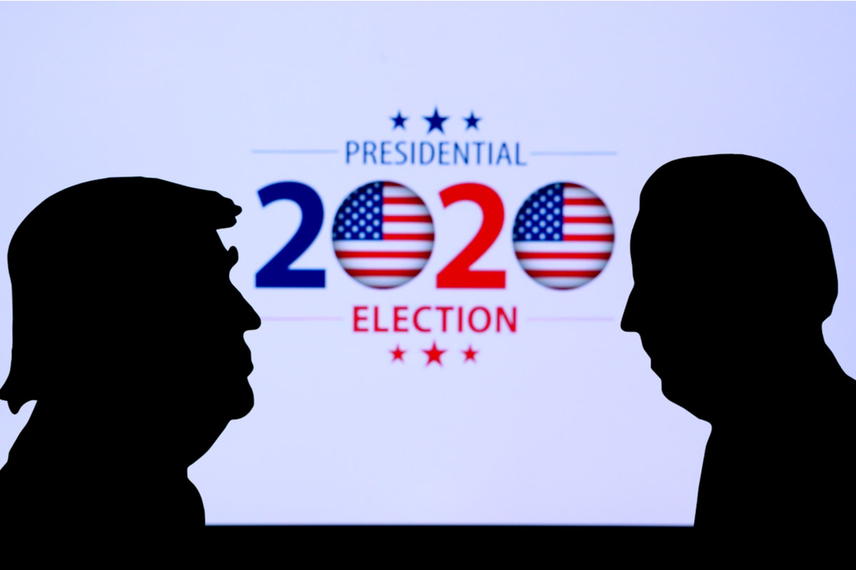 Silhouette of republican candidate Donald Trump and democratic candidate Joe Biden