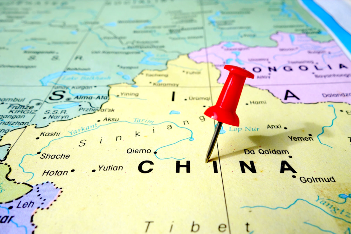 pushpin marking on China map
