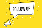 hand holding megaphone with follow up speech bubble