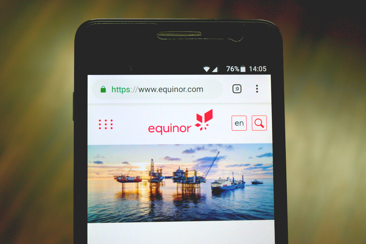 Official website of Equinor displayed on a smartphone