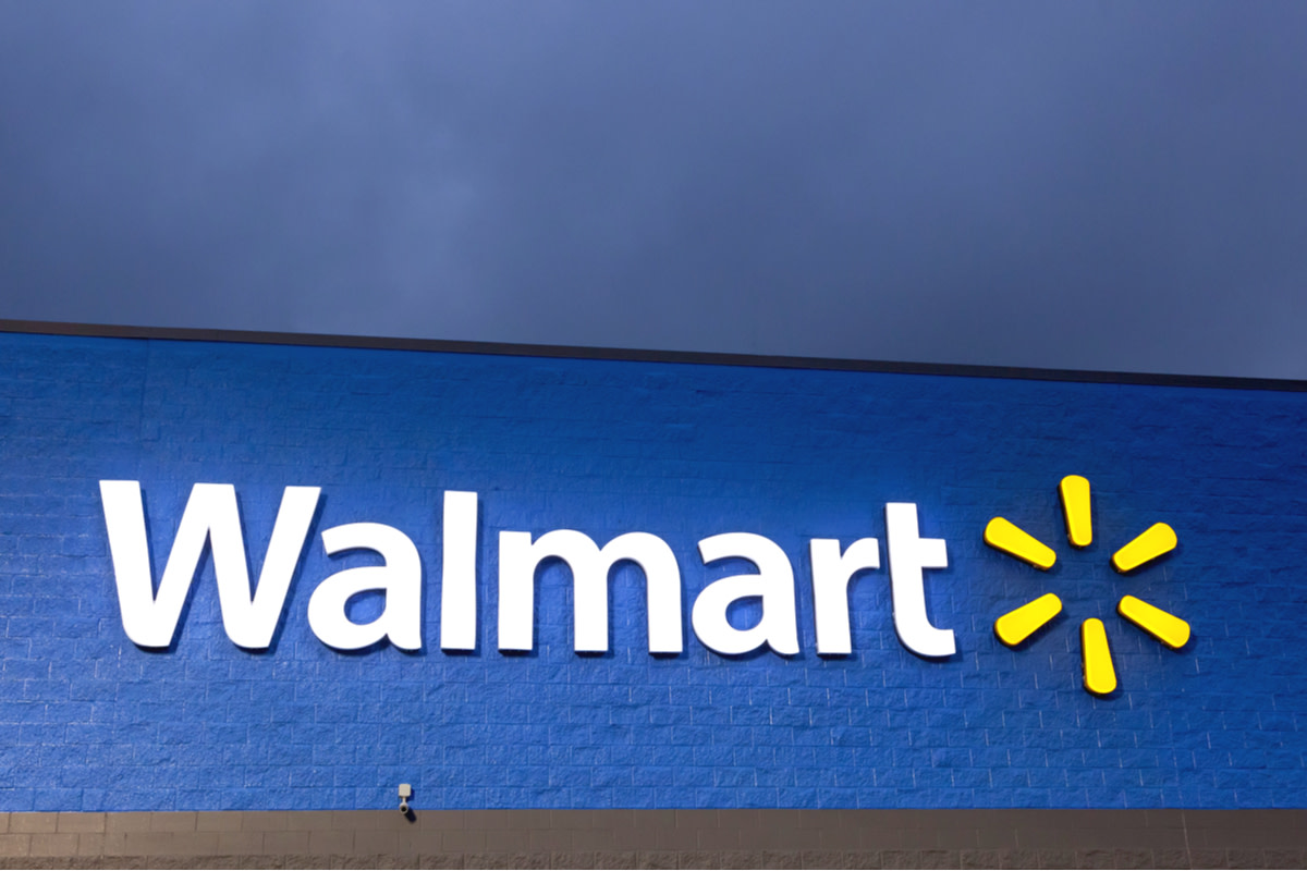 Walmart supercenter sign illuminated at night
