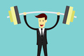 Businessman lifting weight