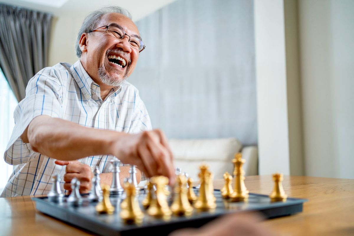 Elderly male spend leisure time
