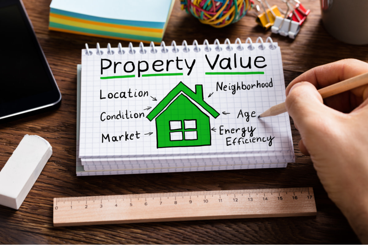 Person Hand Working On Property Value Concept
