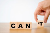 Hand moving text for change Can