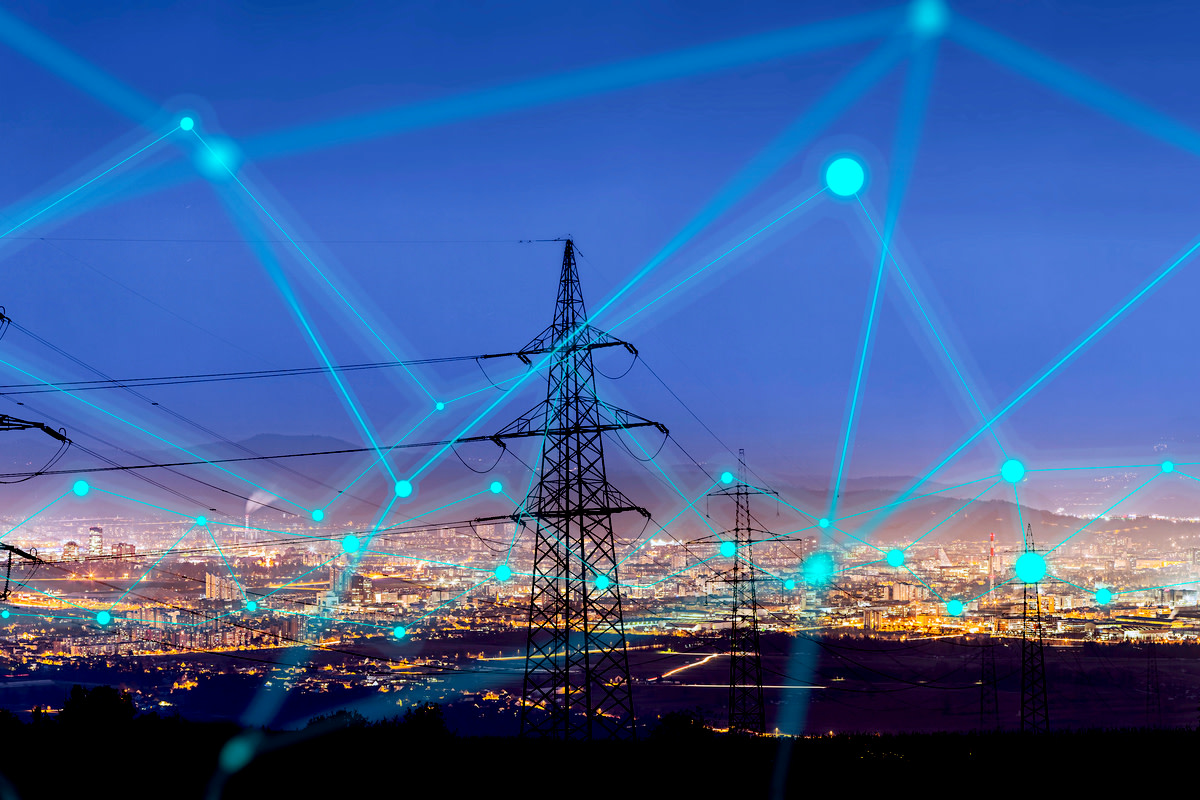 High power electricity poles in urban area
