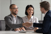 young family couple clients customers handshake bank manager
