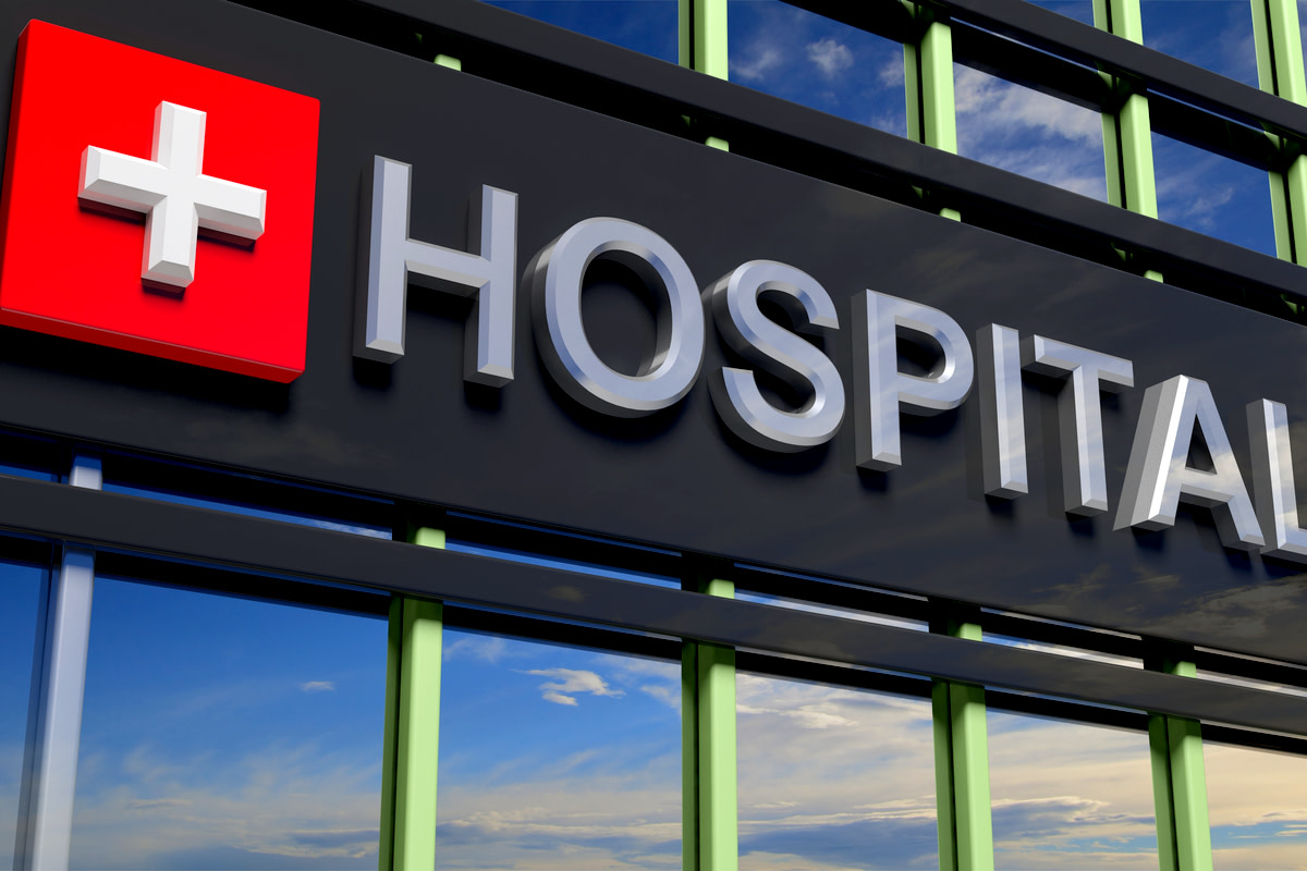 Hospital building sign closeup