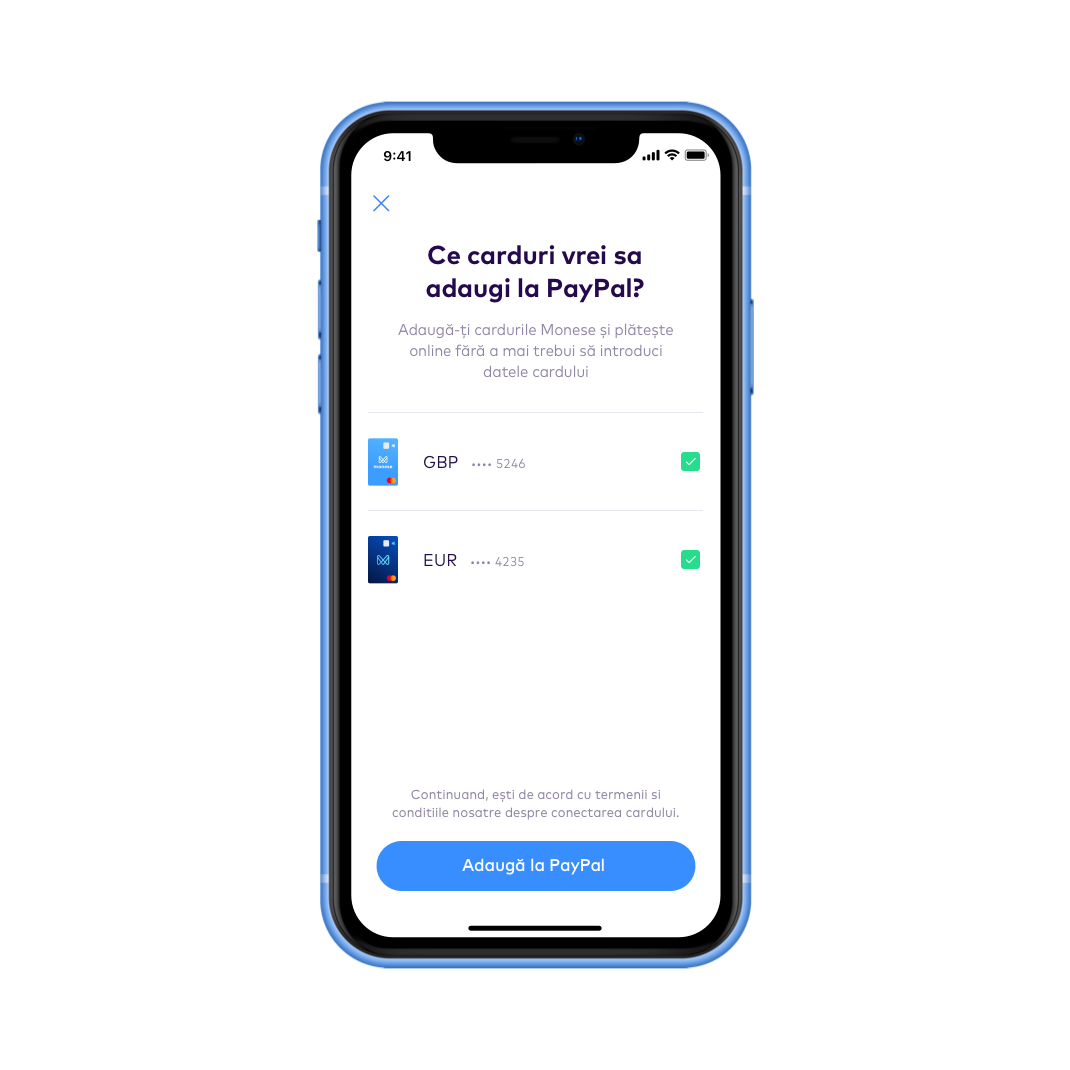 RO Add Monese to oyur PayPal wallet