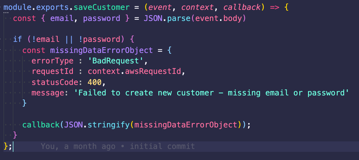 create error object and pass it to callback