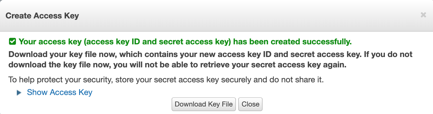 Creating an access key.