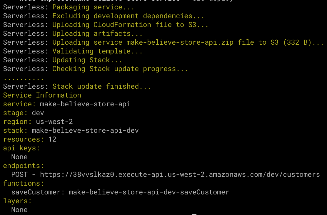 Successful deployment of saveCustomer lambda function