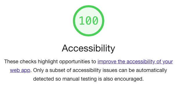 Accessibility score of 100.