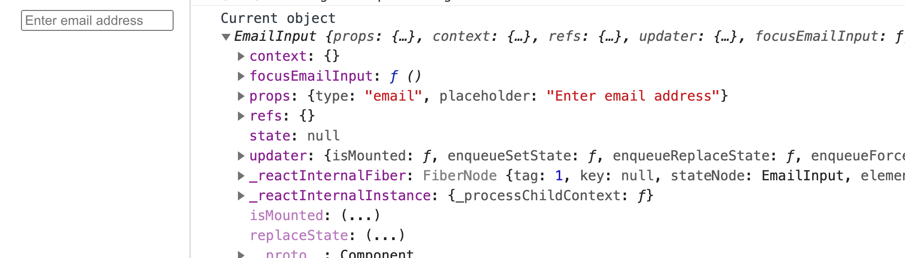 logging the current object of child component