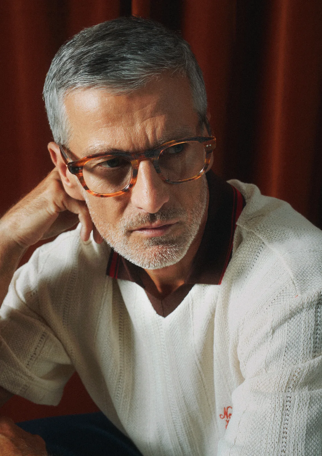Man wearing Owen Light Havana prescription glasses, AW26 collection