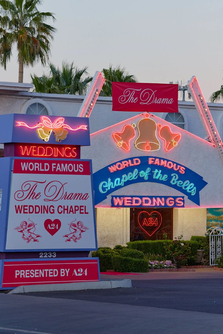 the-drama-mythology-a24-movies-films-zendaya-robert-pattinson-world-famous-chapel-of-the-bells-wedding-facade