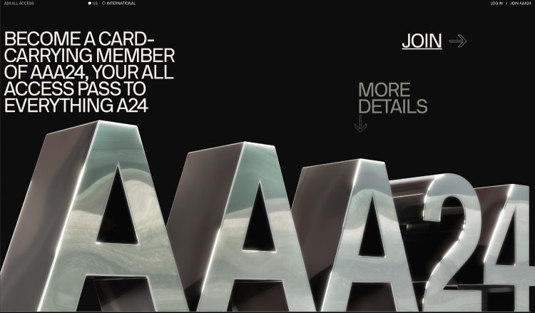 aaa-all-access-members-mythology-a24-logomark-identity-films-3d-chrome-logo-website-home-page