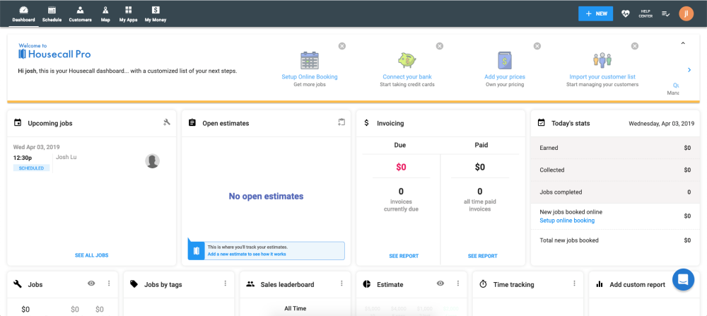 Dashboard screenshot on Housecall Pro