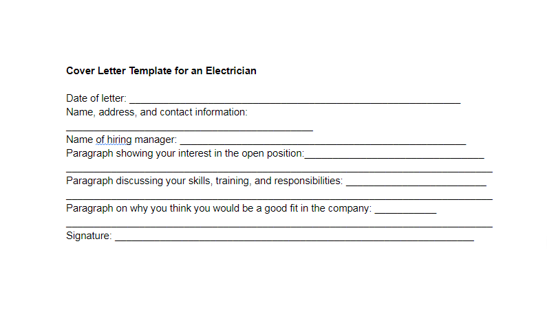 Cover Letter Template for an Electrician