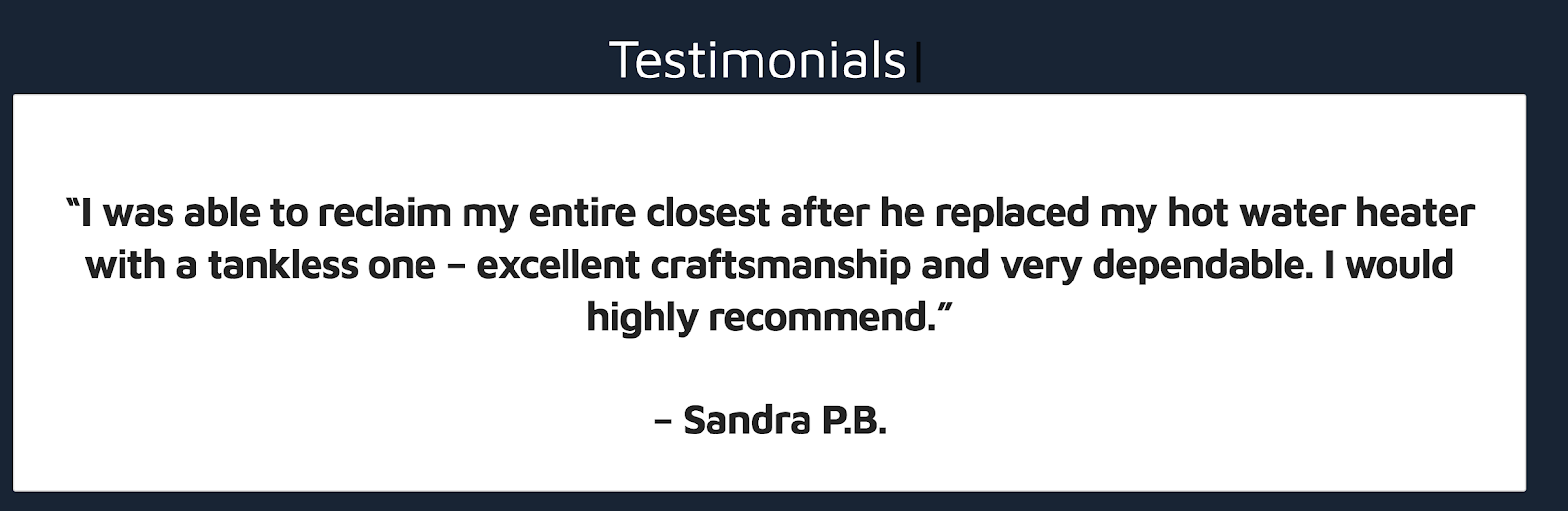 plumbing testimonial example