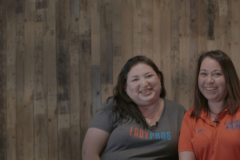 Lady pros, Deborah and Zelena, smiling during their interview.