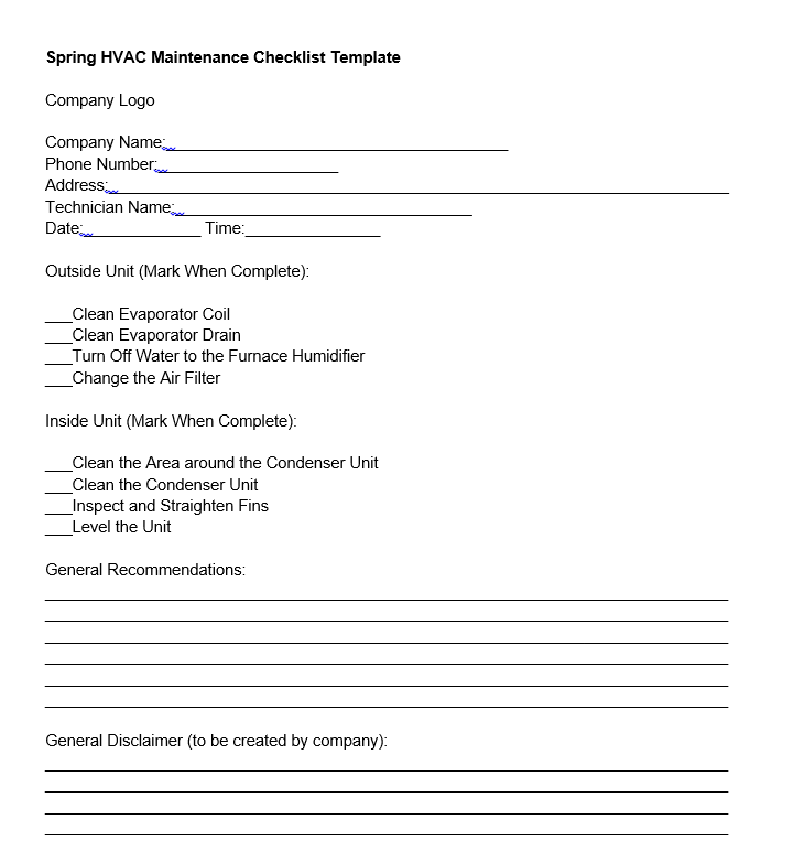 spring hvac maintenance checklist