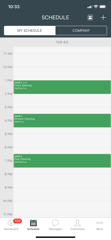 Mobile app schedule view on Housecall Pro