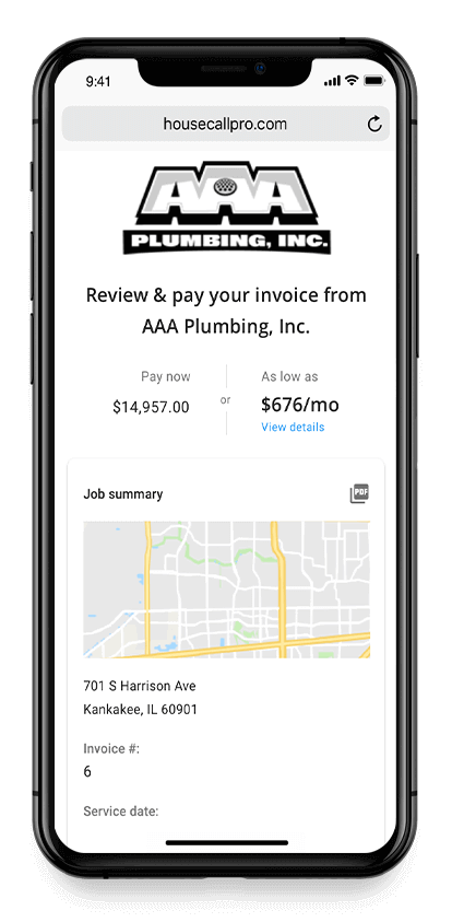 Mobile handyman invoicing software on an iphone