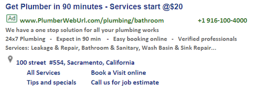 plumbing google search ad example