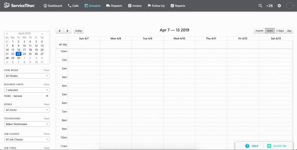 Schedule view on Servicetitan
